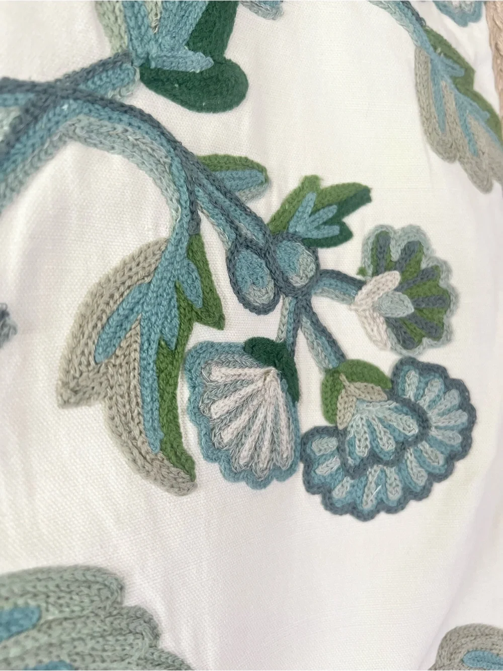 Vintage Pottery Barn Blue Green Floral Crewel Work Embroidered Pillow Sham 2018